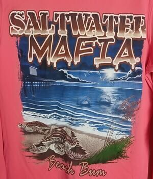 Saltwater Mafia Performance Shirt Large Pink Beach Bum Sea Turtle Long Sleeve